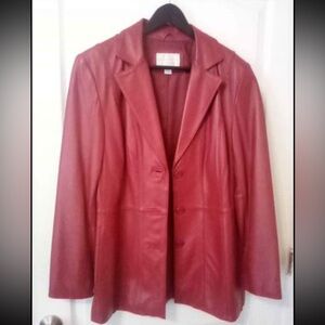 Women’s red leather blazer jacket